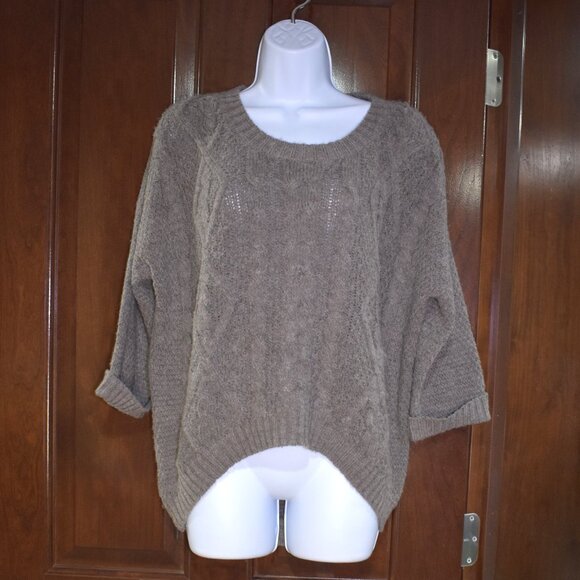360 Wool Alpaca Blend Brown Cable Knit Sweater Women’s Small High Low Side Zip - Picture 3 of 14